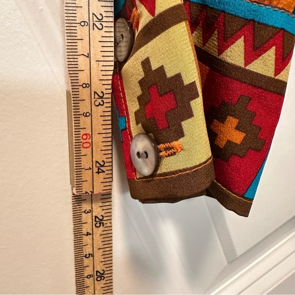 VTG Linea Louis Dell’Olio Tunic 100% Silk 1X Multicolor Geometric Western Boho - Picture 7 of 9